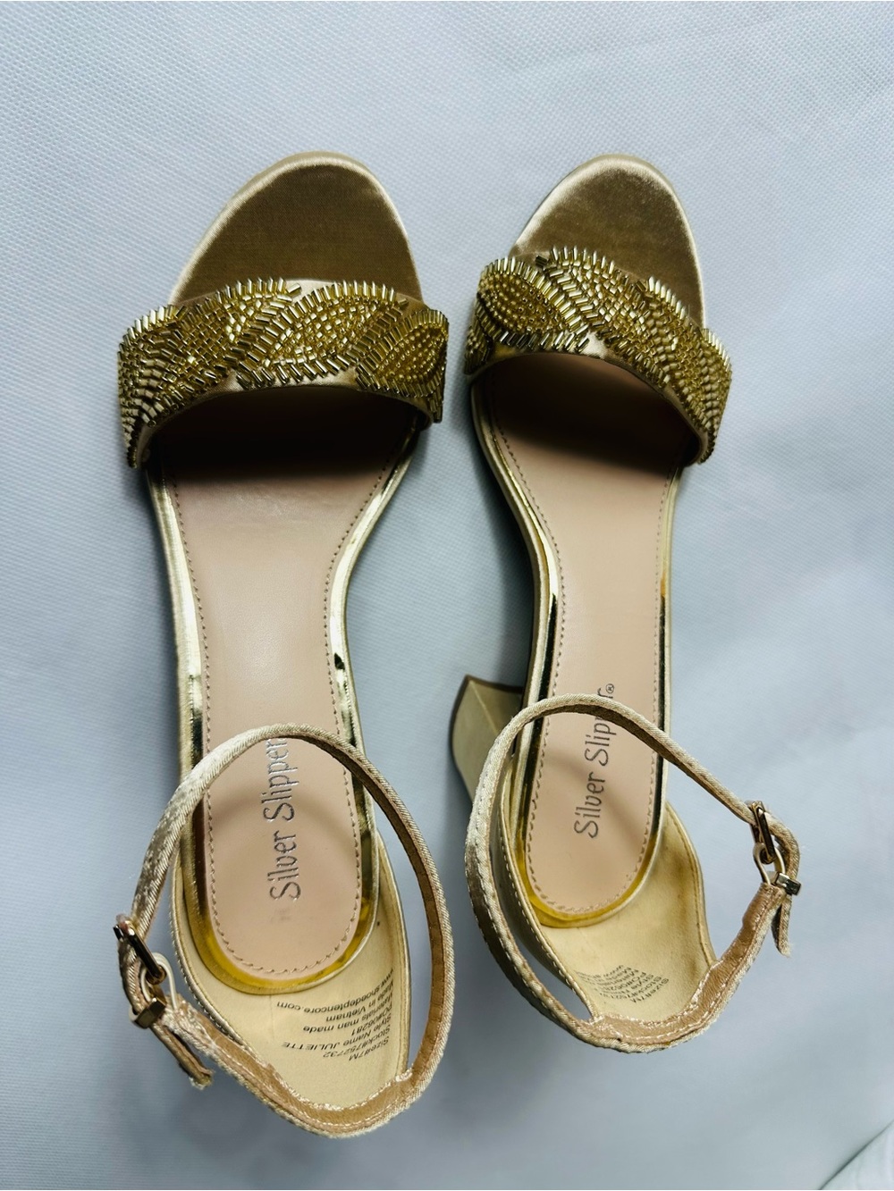 Metallic Gold Ankle-Strap Heeled Sandals - Picture 12 of 13